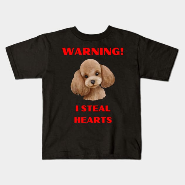 Warning I Steal Hearts Cute Watercolor Poodle Kids T-Shirt by docferds